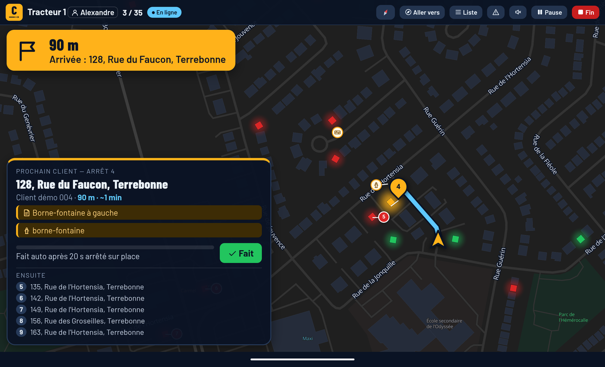Charrue : navigation GPS du chauffeur sur tablette